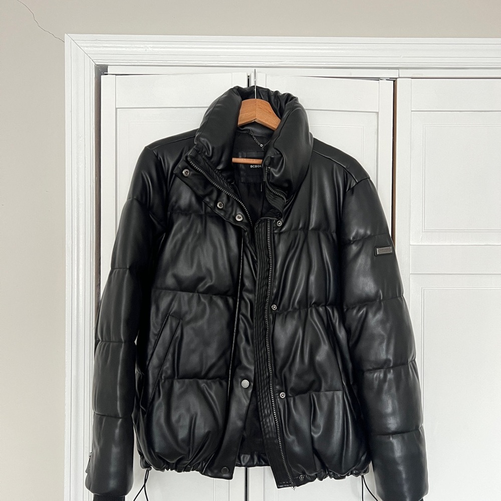 BCBGMaxAzria Black Puffer Coat High Collar Glossy Finish